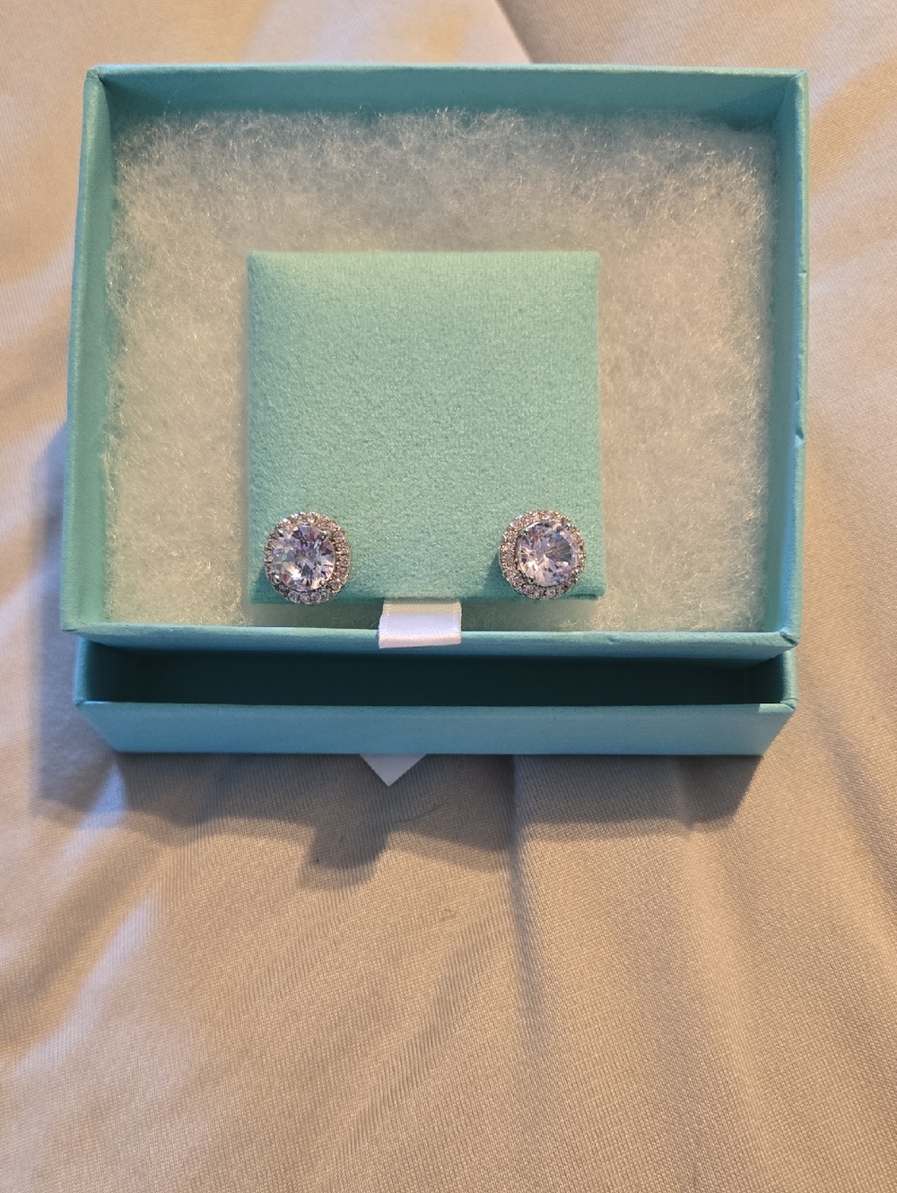 Classic Round Crystal Halo Stud Earrings in Clear Silver